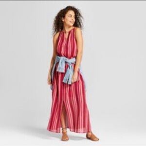 Universal Thread Red and Pink Striped Halter Bohemian Versatile Maxi Dress M